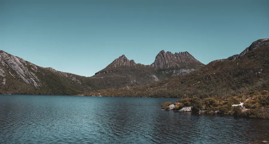 Cradle Mountain reflected in a glacial lake in Tasmania
