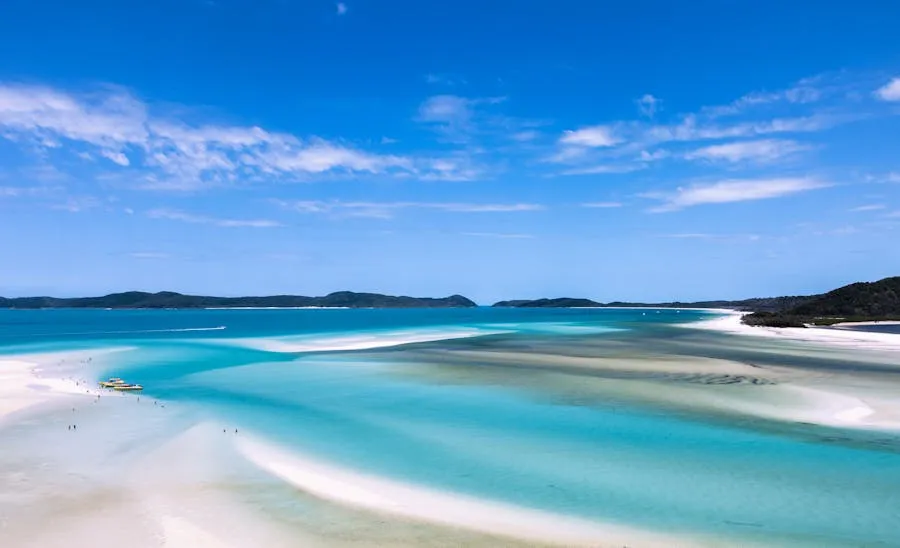 Aerial view of Whitehaven Beach with turquoise water and white sand