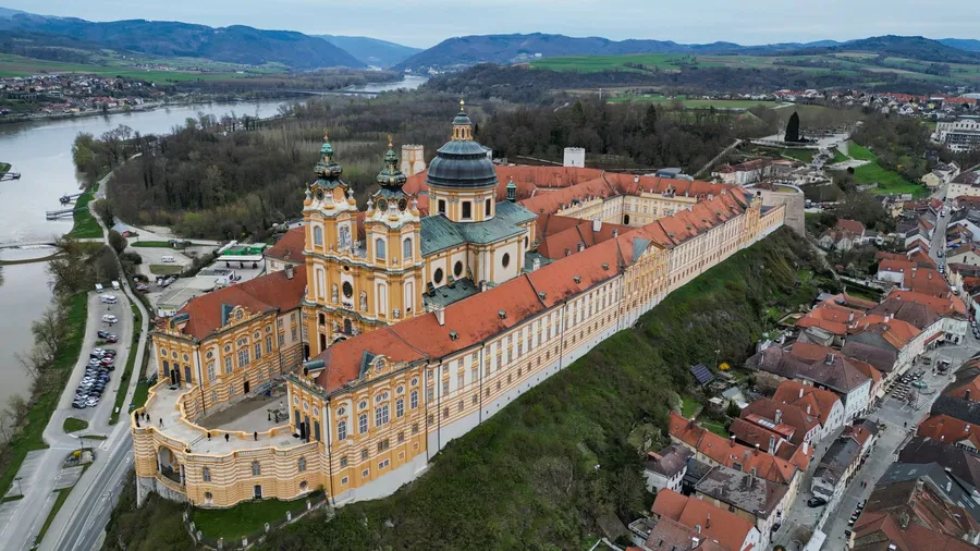 Melk Abbey baroque facade on the Danube