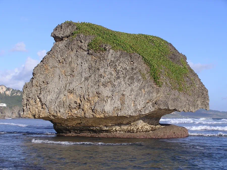 Atlantic waves crashing on mushroom-shaped rocks at Bathsheba