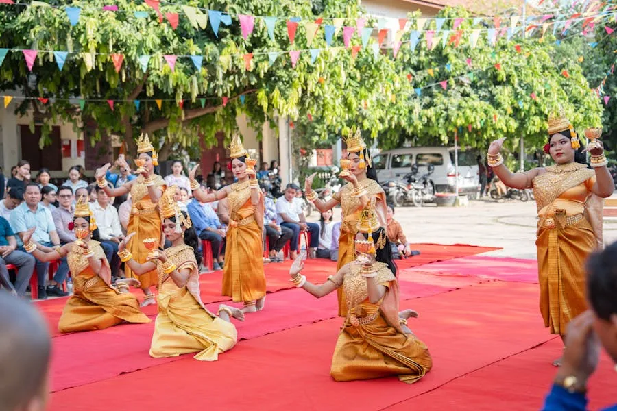 Traditional Cambodian dancers performing in Battambang