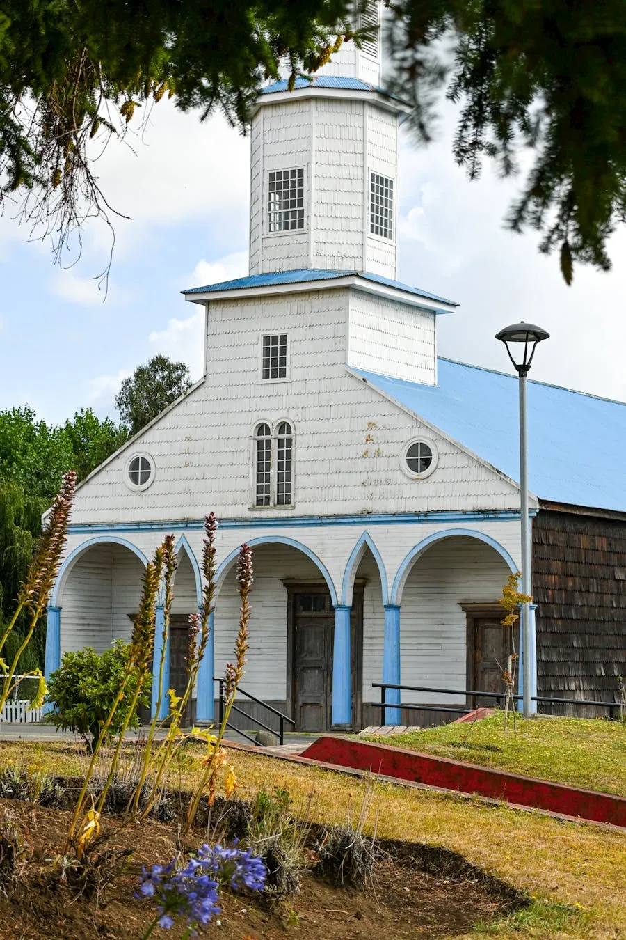 Historic wooden church with timber shingles on Chilo&eacute; island