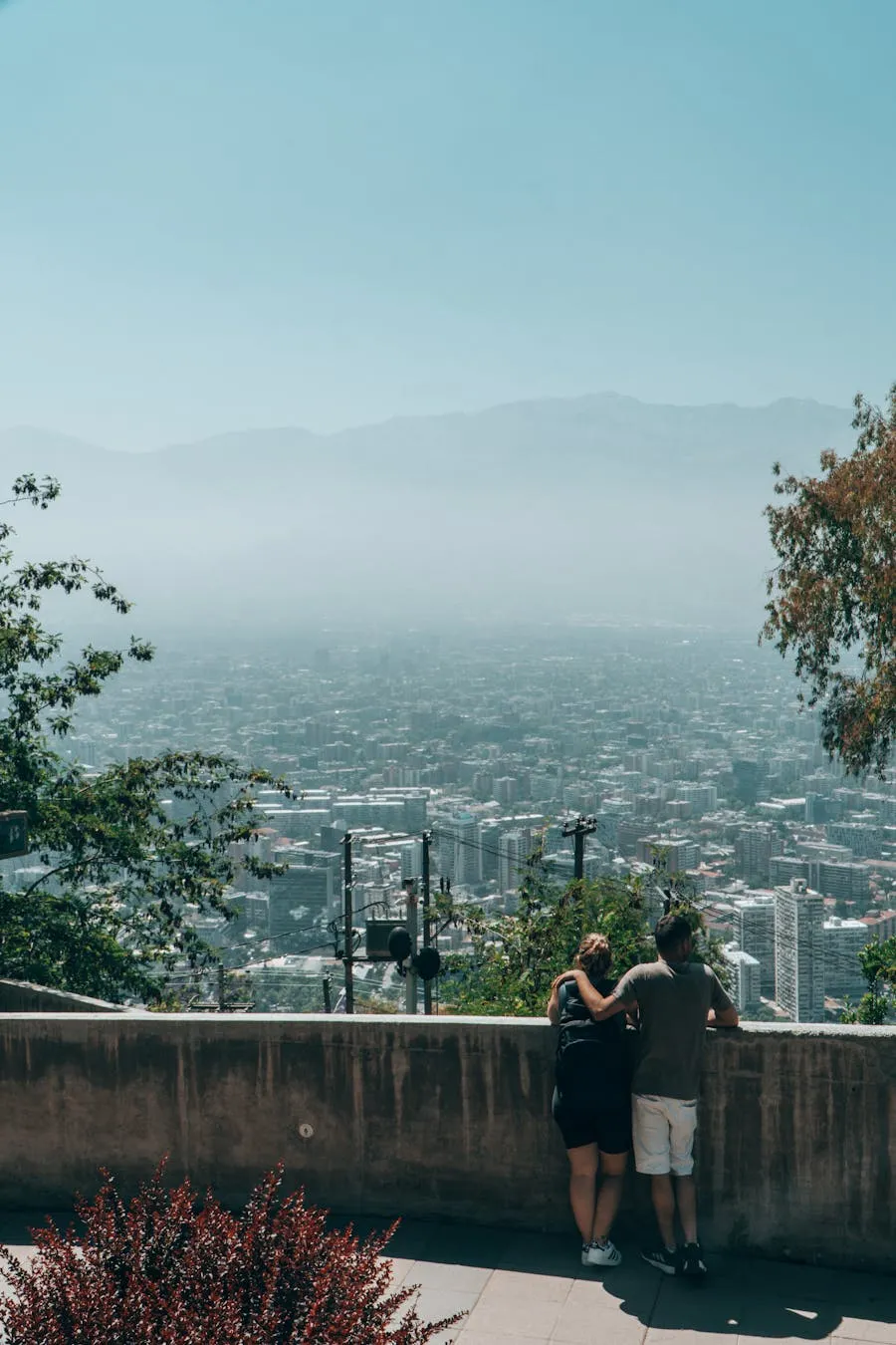 Panoramic view of Santiago from Cerro San Crist&oacute;bal with Andes behind