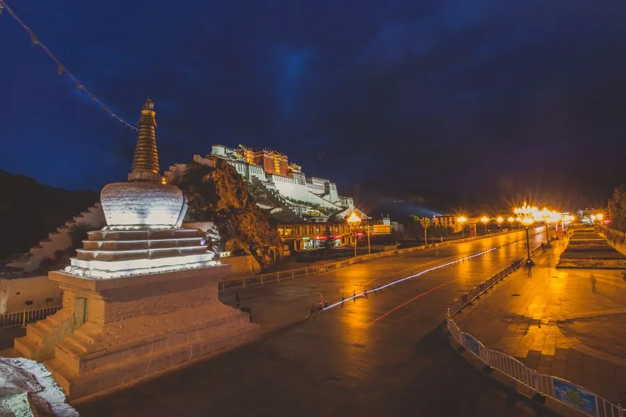 Potala Palace in Lhasa illuminated at sunset