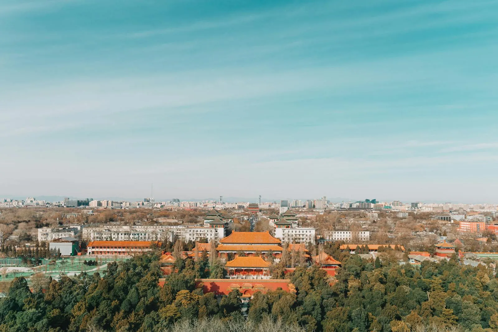 The Forbidden City viewed from Jingshan Park with Beijing skyline behind