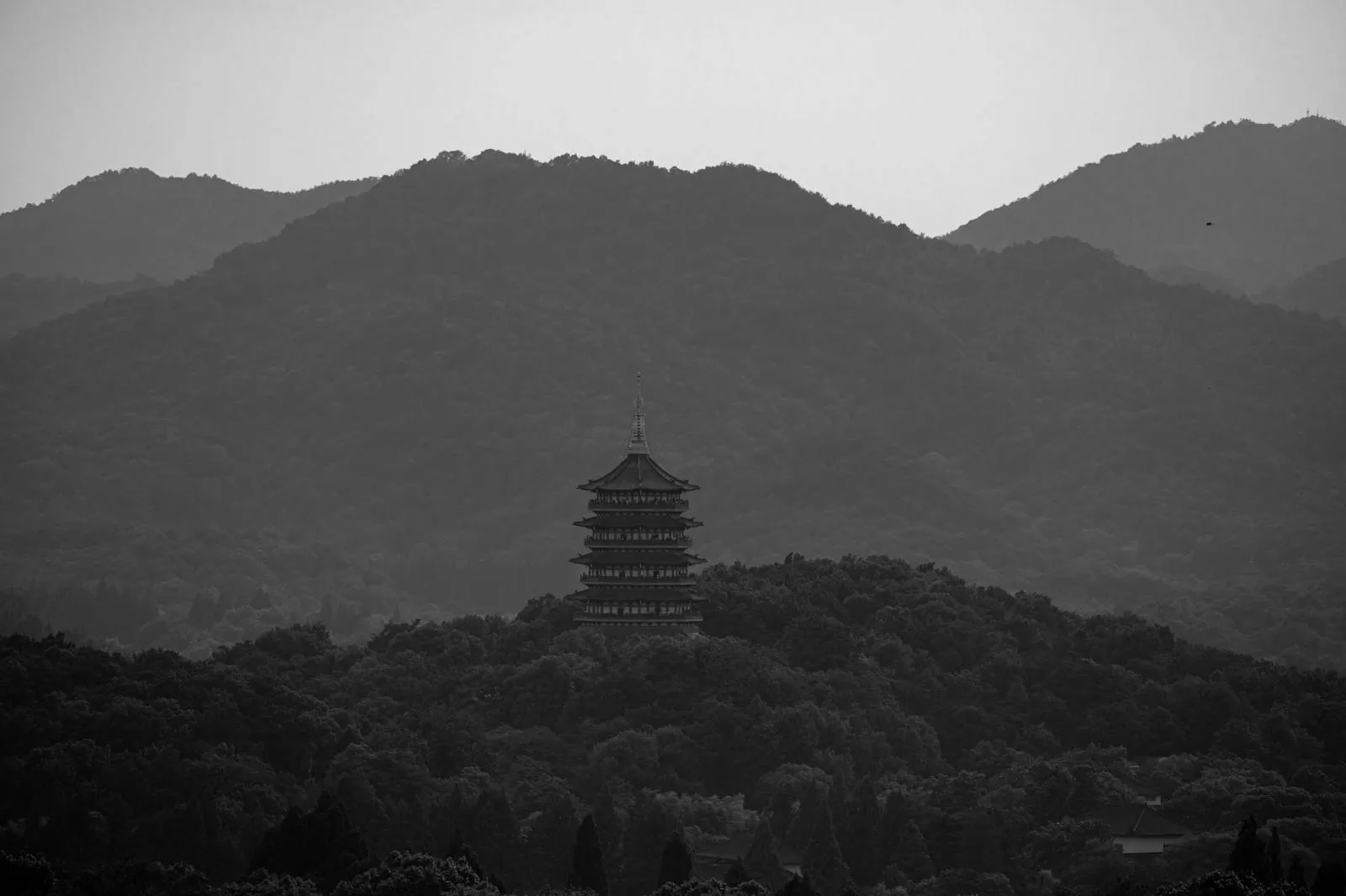 Misty forested mountains in a Chinese national park with lush green valleys