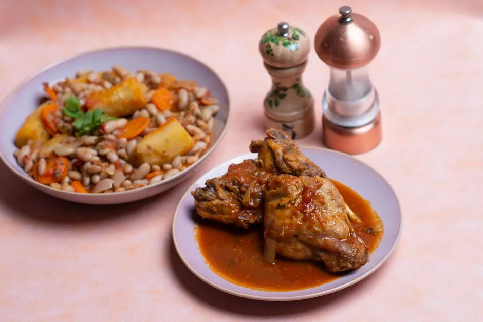 Poulet moambe chicken in palm nut sauce