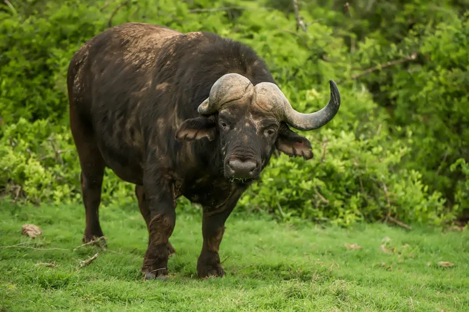 African forest buffalo in dense vegetation