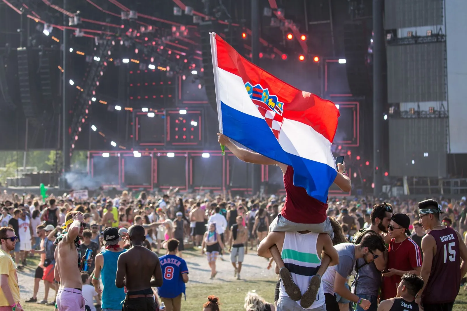 Traditional Croatian festival celebration with flags and music