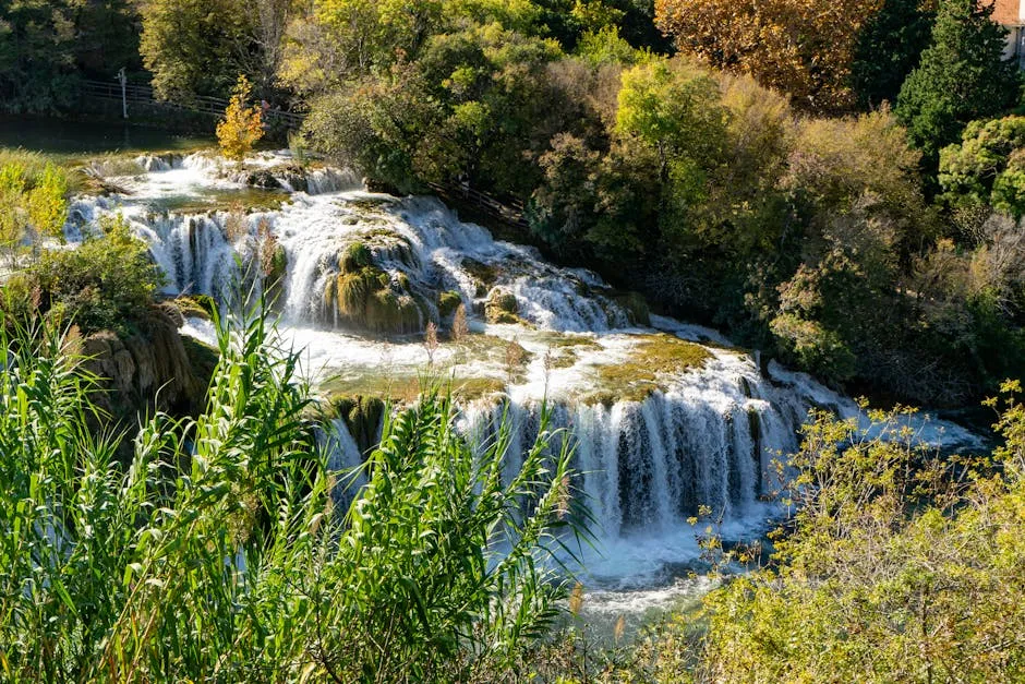 Krka waterfall cascading over travertine terraces