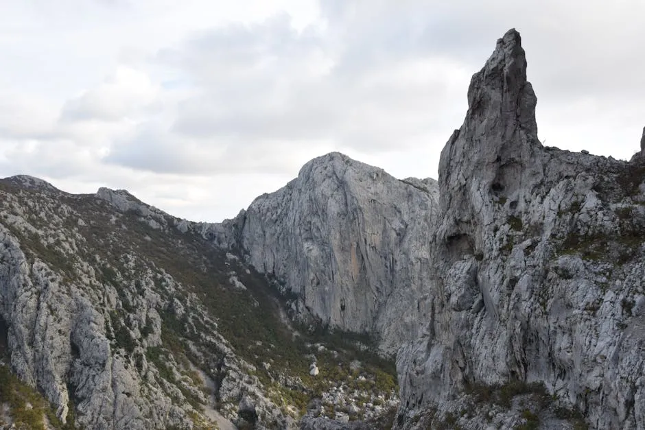 Paklenica canyon with dramatic rock walls and hiking trail