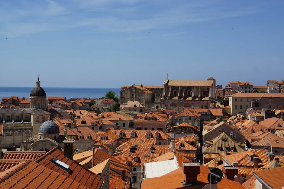 Dubrovnik old town walls with terracotta rooftops and blue Adriatic
