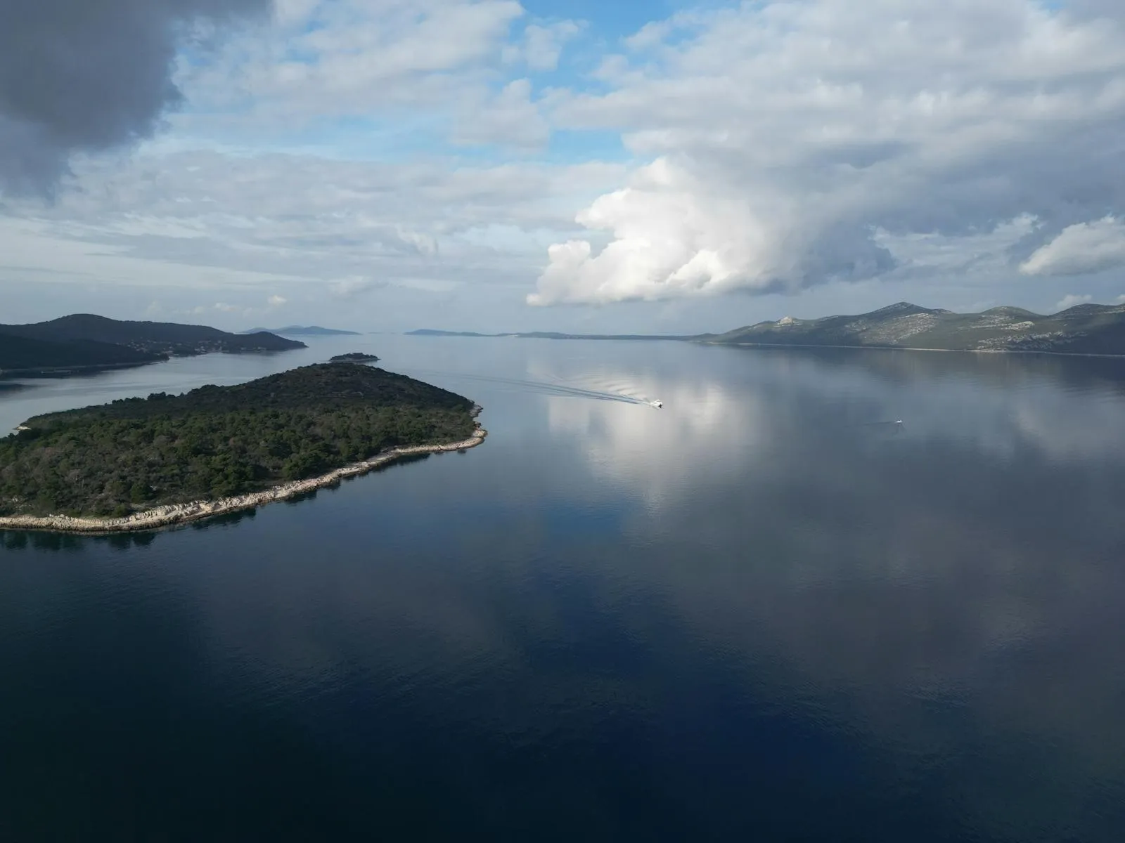 Aerial view of Kornati archipelago islands in blue Adriatic Sea