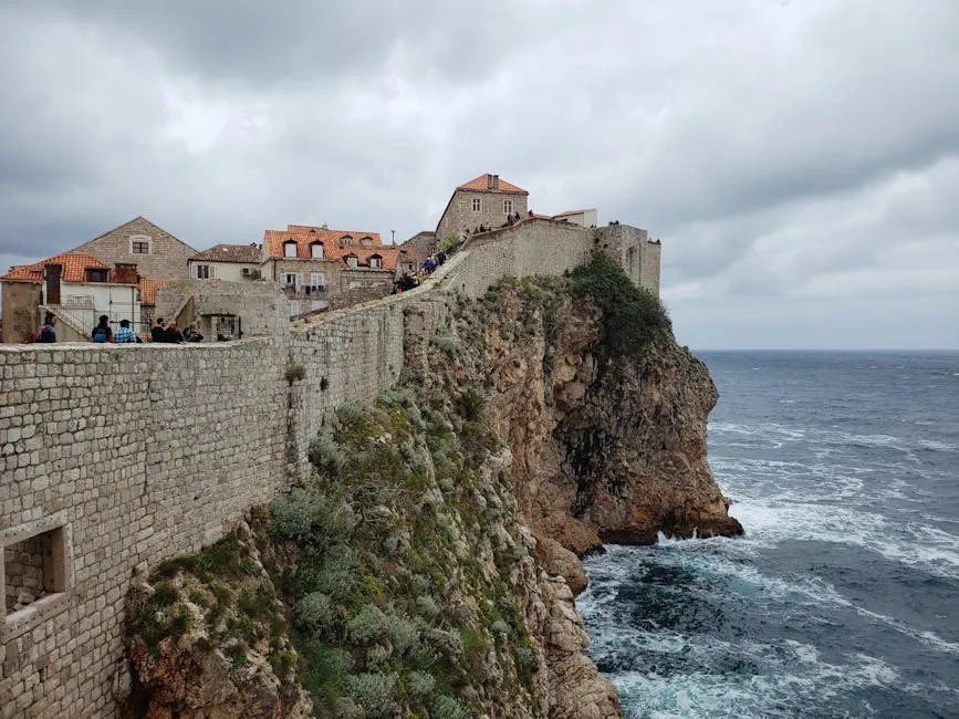 Dubrovnik old town walls stretching along the Adriatic coast