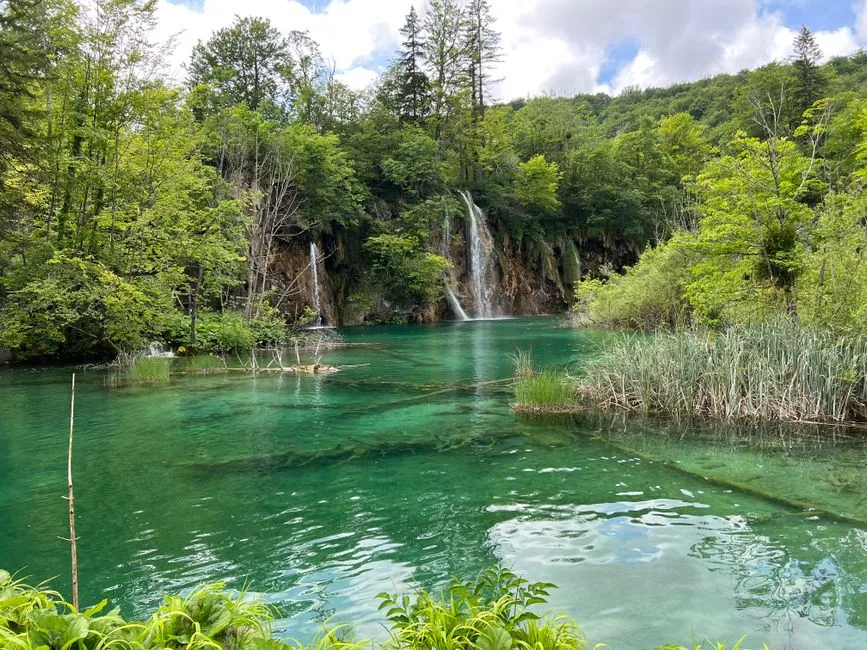 Cascading turquoise waterfalls at Plitvice Lakes National Park