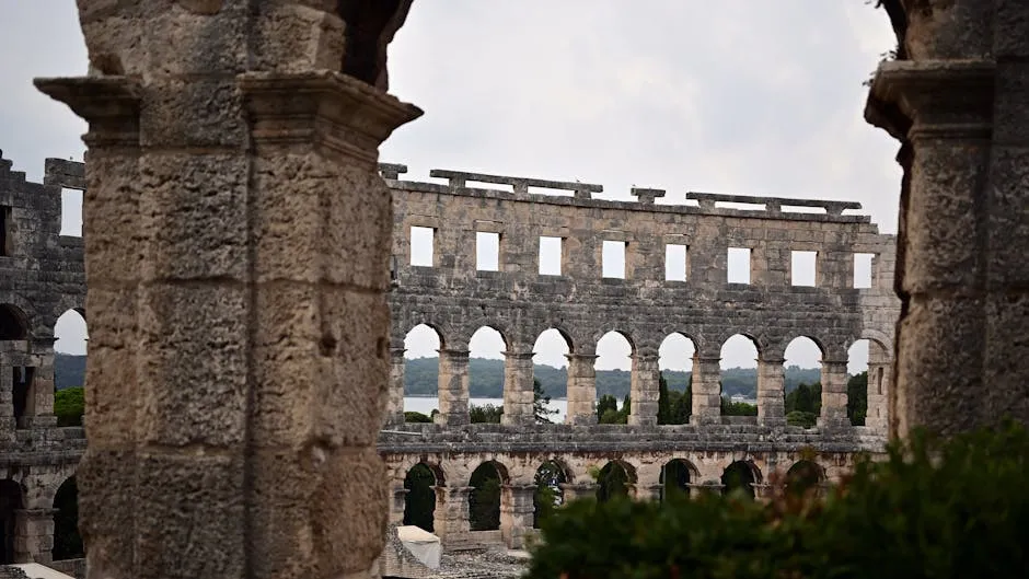 Pula Roman Arena amphitheatre with intact arched walls