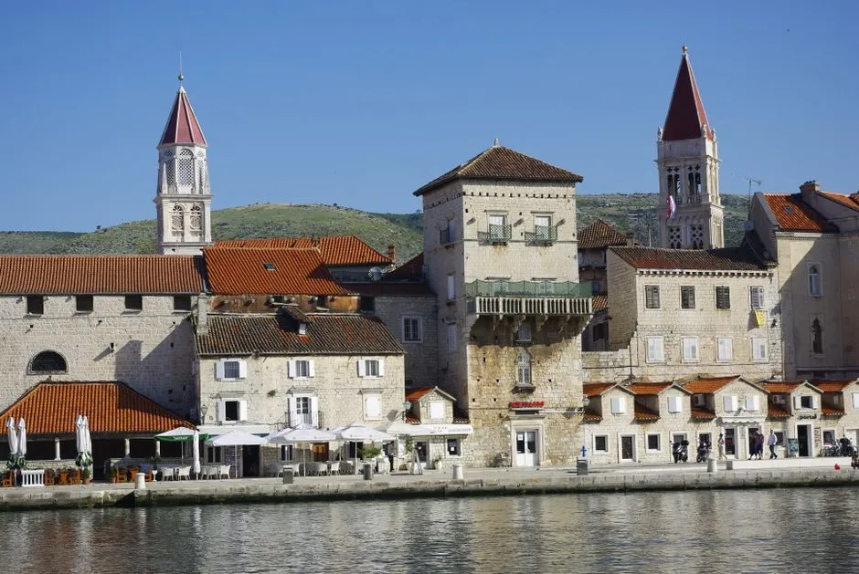 Trogir old town island with medieval stone buildings and tower