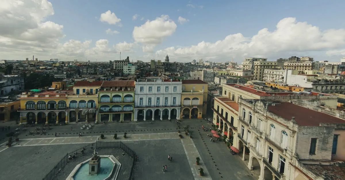 Panoramic view of Plaza de la Catedral in Old Havana