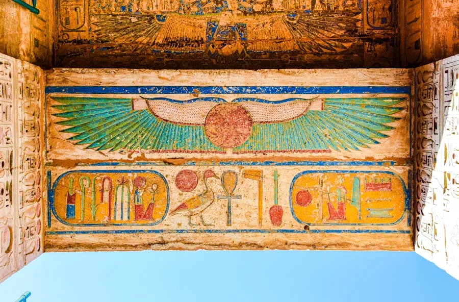 Painted reliefs at Medinet Habu temple