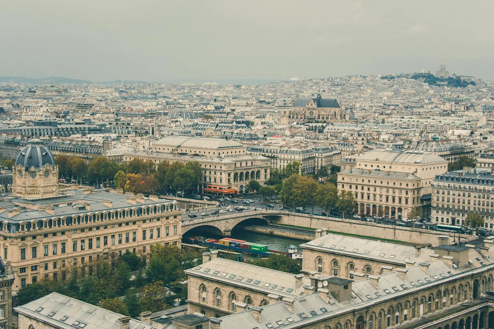 Panoramic view of Paris with the Eiffel Tower at sunset