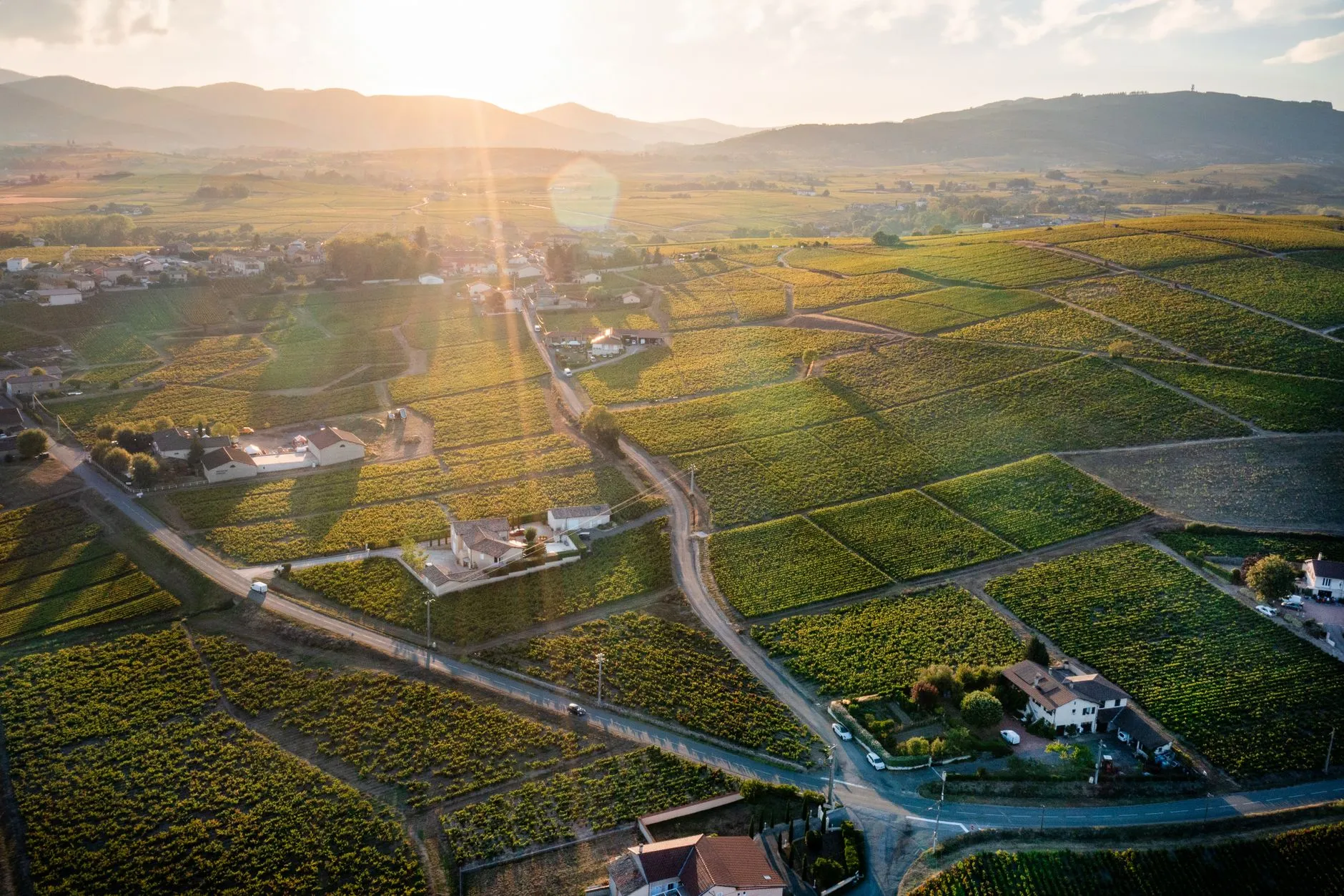 Panoramic aerial view across the diverse French countryside