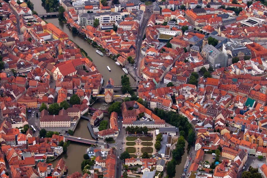 Medieval Bamberg old town with Altes Rathaus on bridge