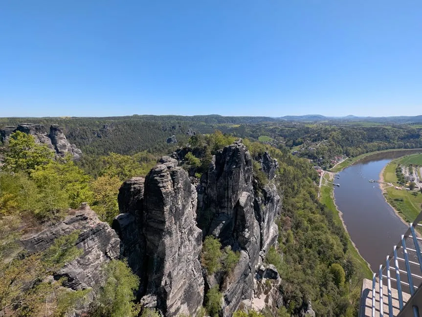 Hiking trail along Bastei sandstone formations