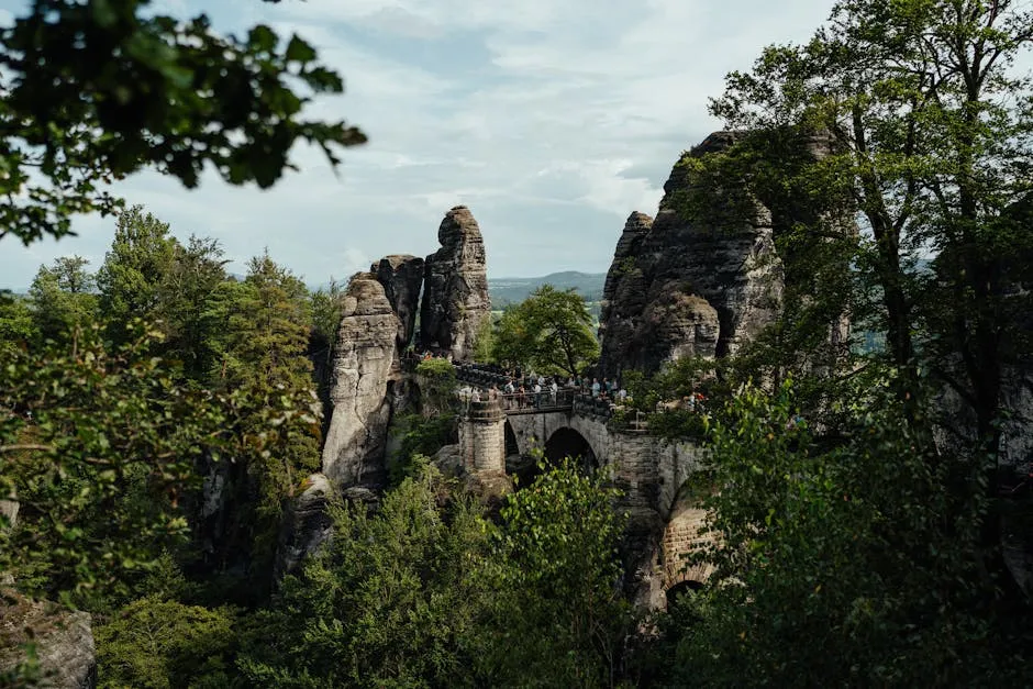 Bastei Bridge spanning sandstone pillars in Saxon Switzerland
