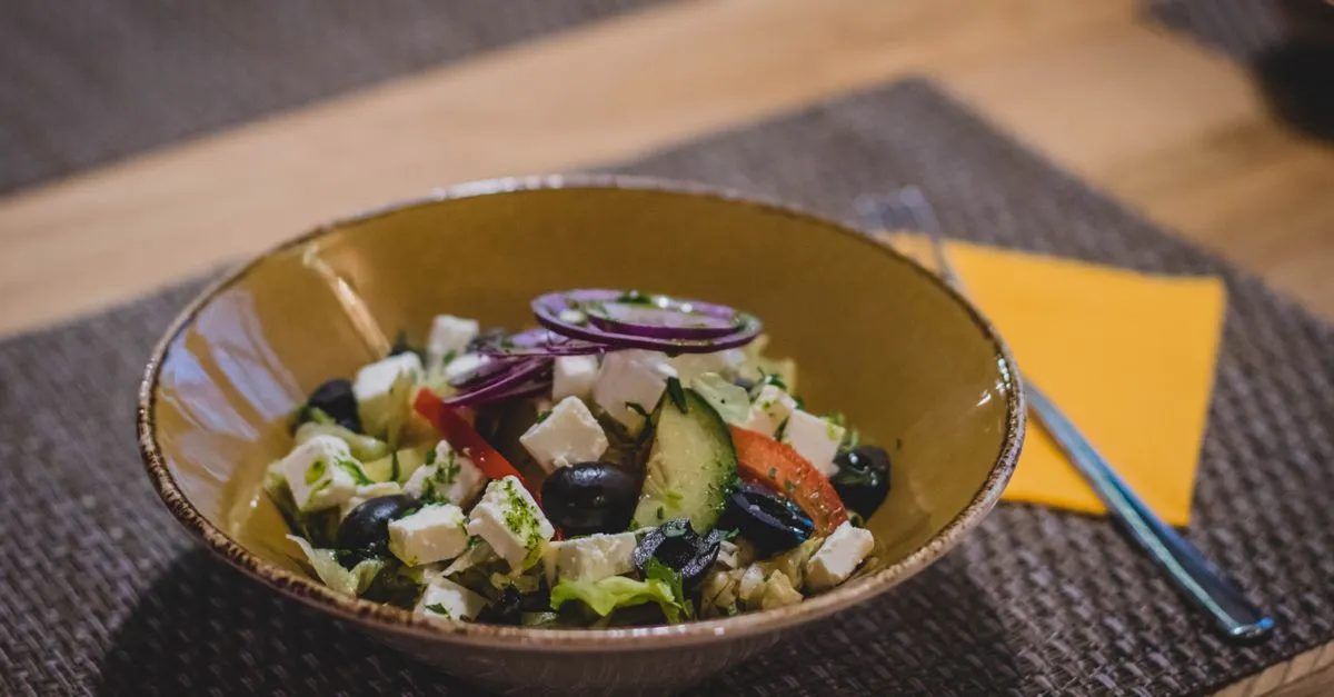 Classic Greek salad with tomato, cucumber, feta and olives