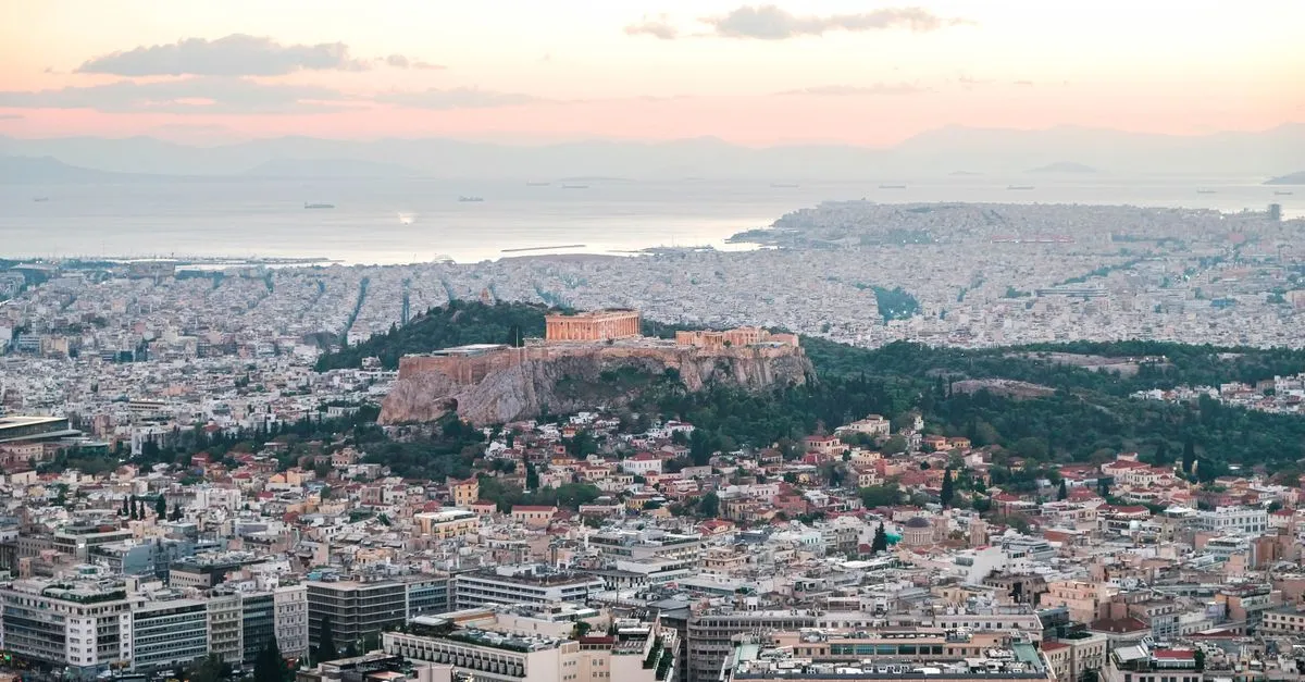 Panoramic view of Athens with the Acropolis rising above the city
