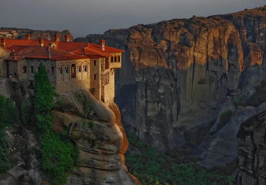 Monastery perched on a towering sandstone pillar at Meteora