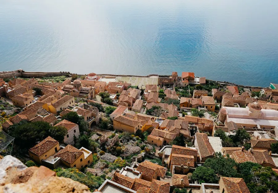 Byzantine stone buildings on the rock fortress of Monemvasia