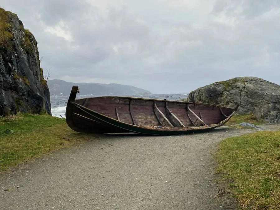 Ancient stone ruins in a green valley in South Greenland