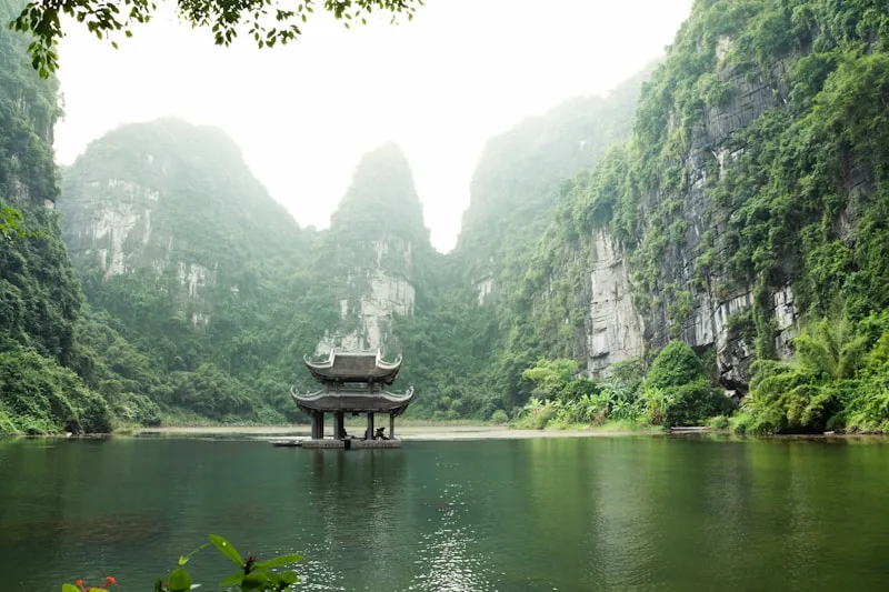 Emerald waters of Halong Bay with limestone karsts