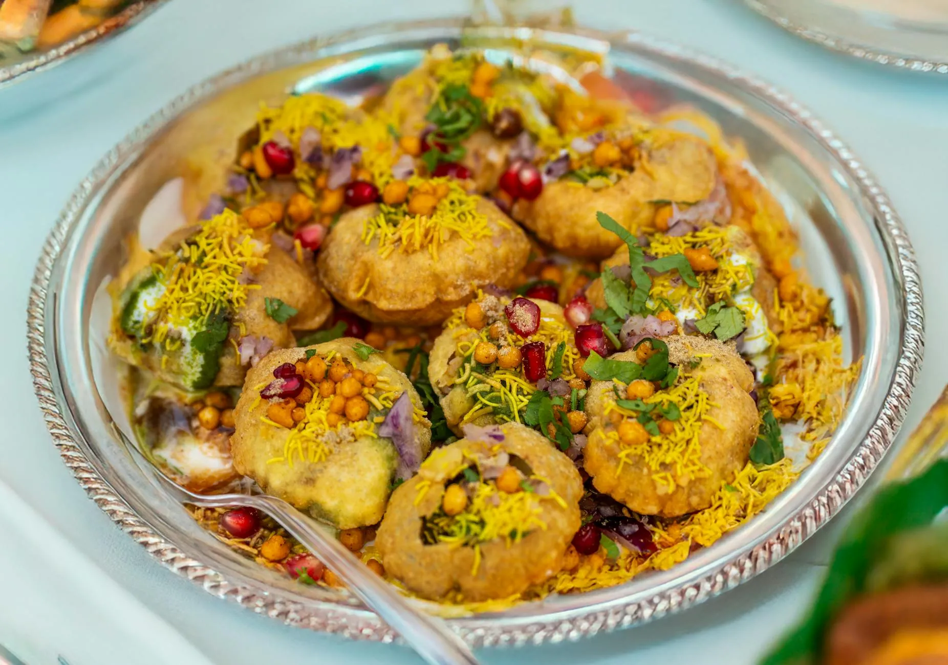 Indian chaat and pani puri at a street food stall