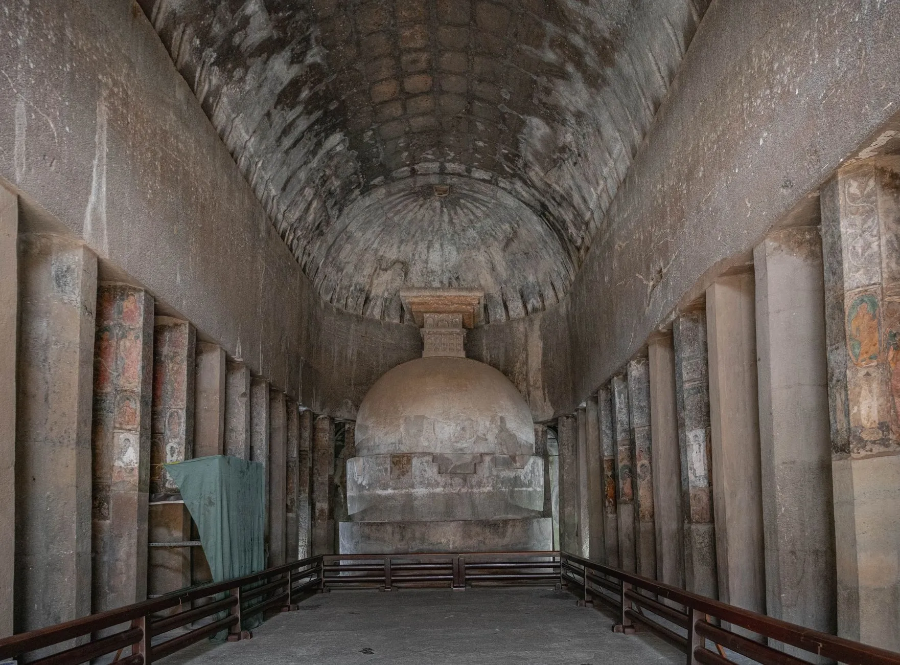 Rock-cut cave temples of Ajanta with ancient Buddhist paintings
