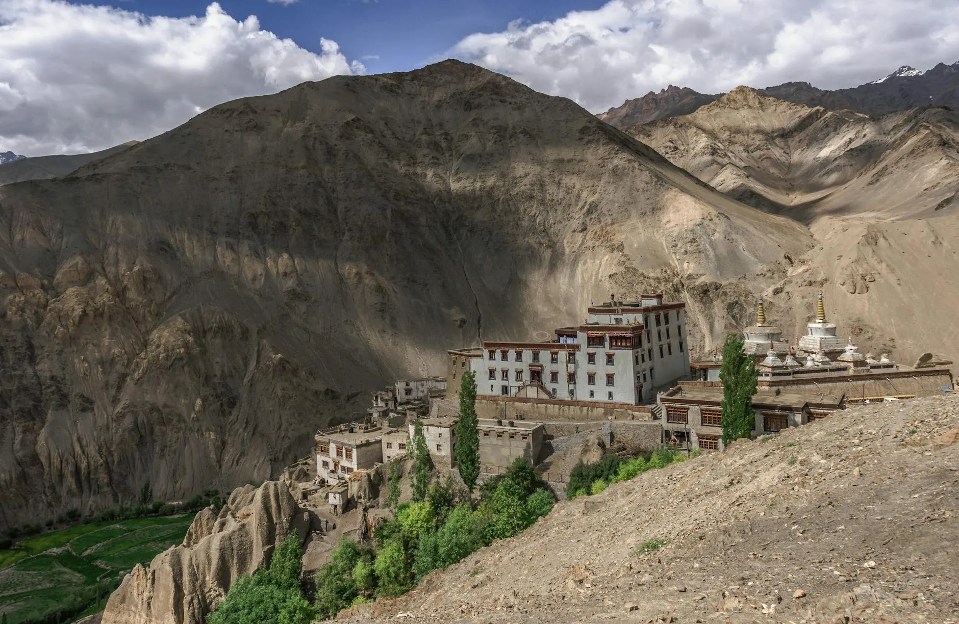 Buddhist monastery perched on a hillside in Ladakh