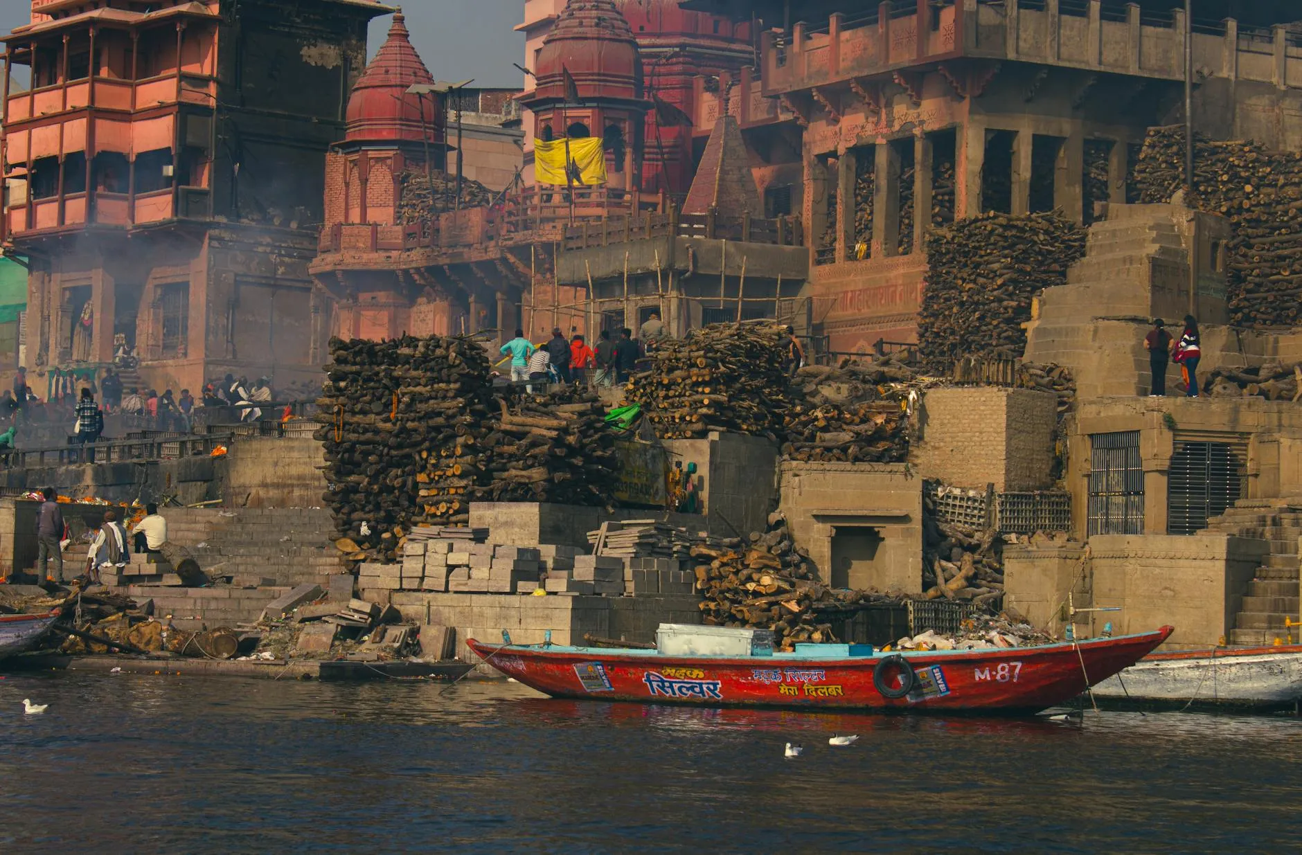 Ancient ghats along the Ganges river in Varanasi