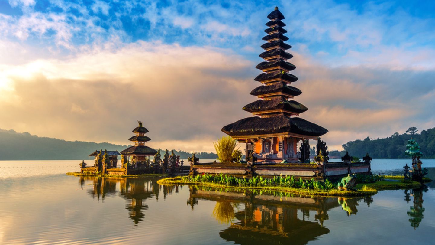 Balinese temple and rice terraces