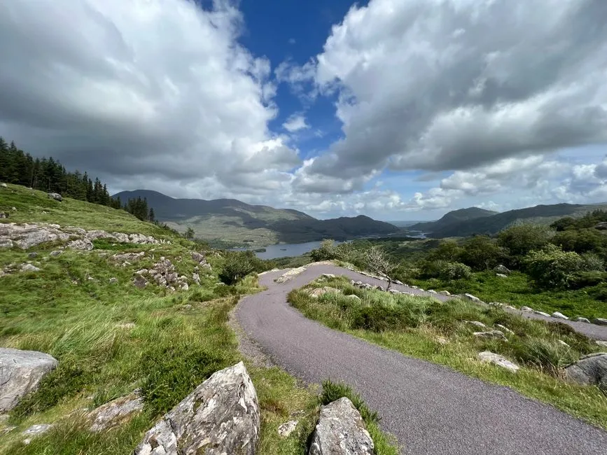 Winding road through green mountains on the Ring of Kerry