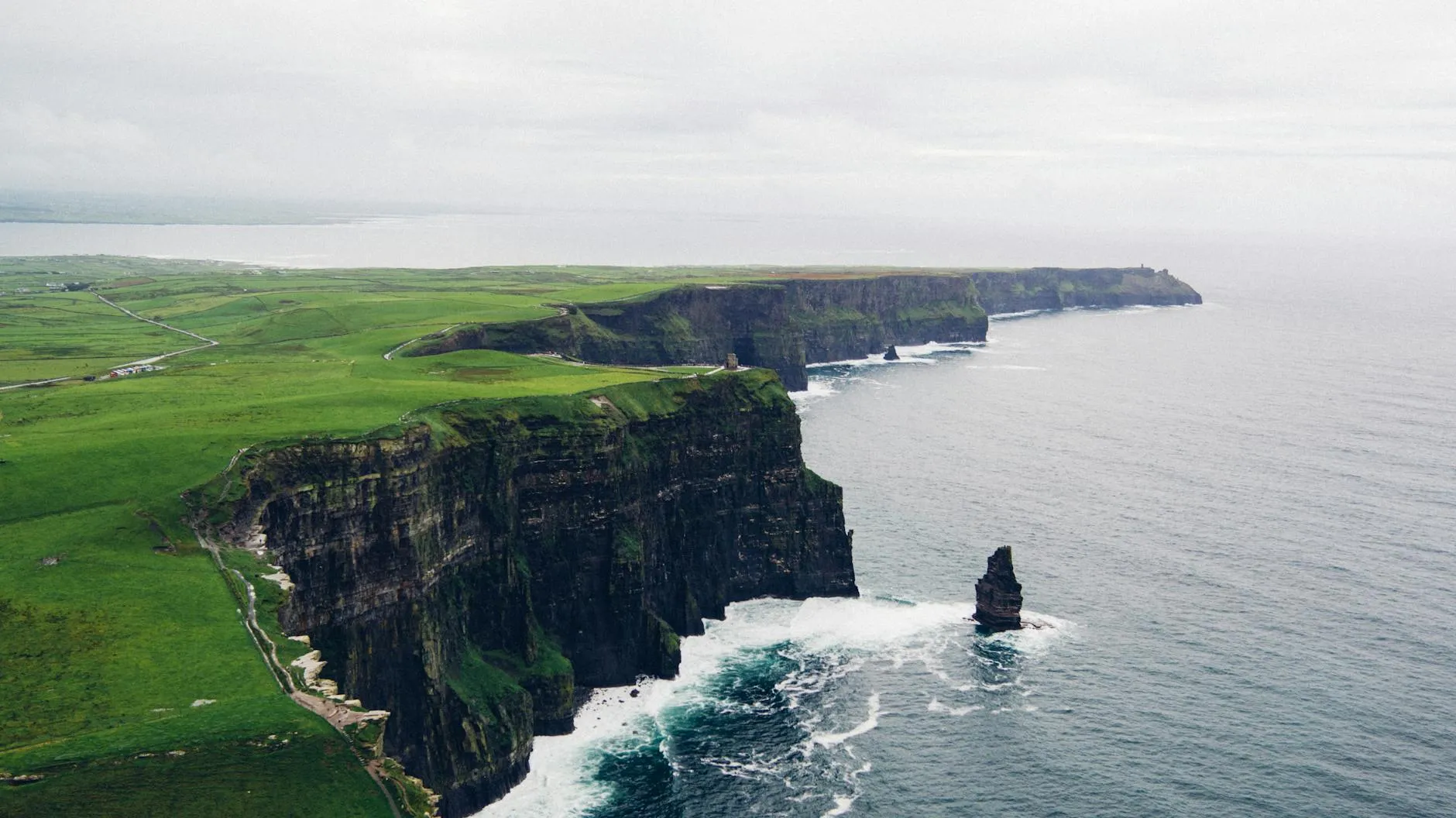 Aerial view of the rugged Irish coastline along the Wild Atlantic Way