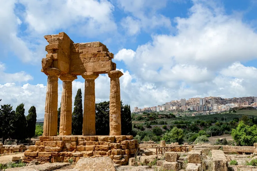 Ancient Greek temple on a ridge overlooking the Mediterranean in Agrigento