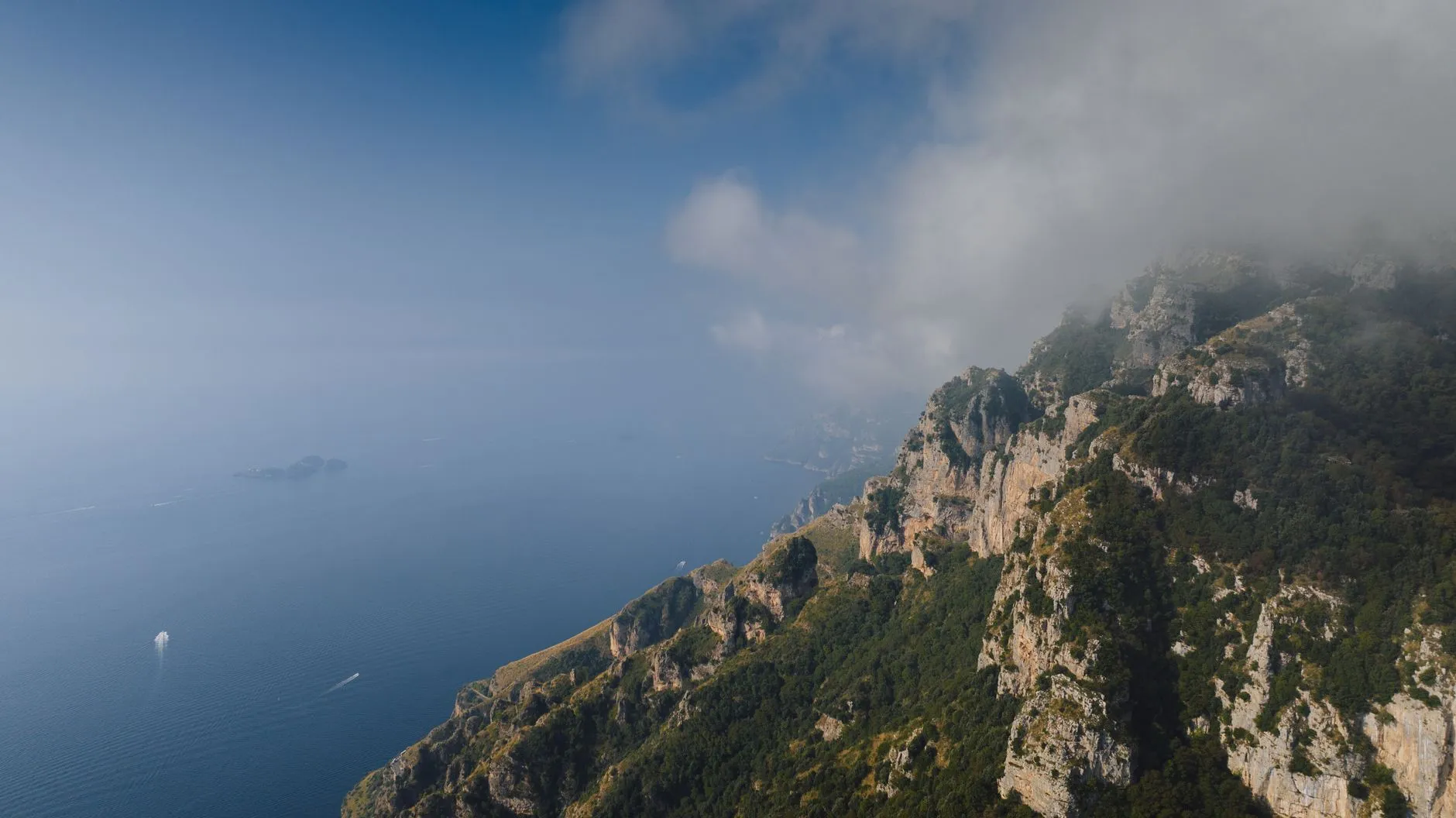 Aerial panorama of the Italian landscape from coast to mountains