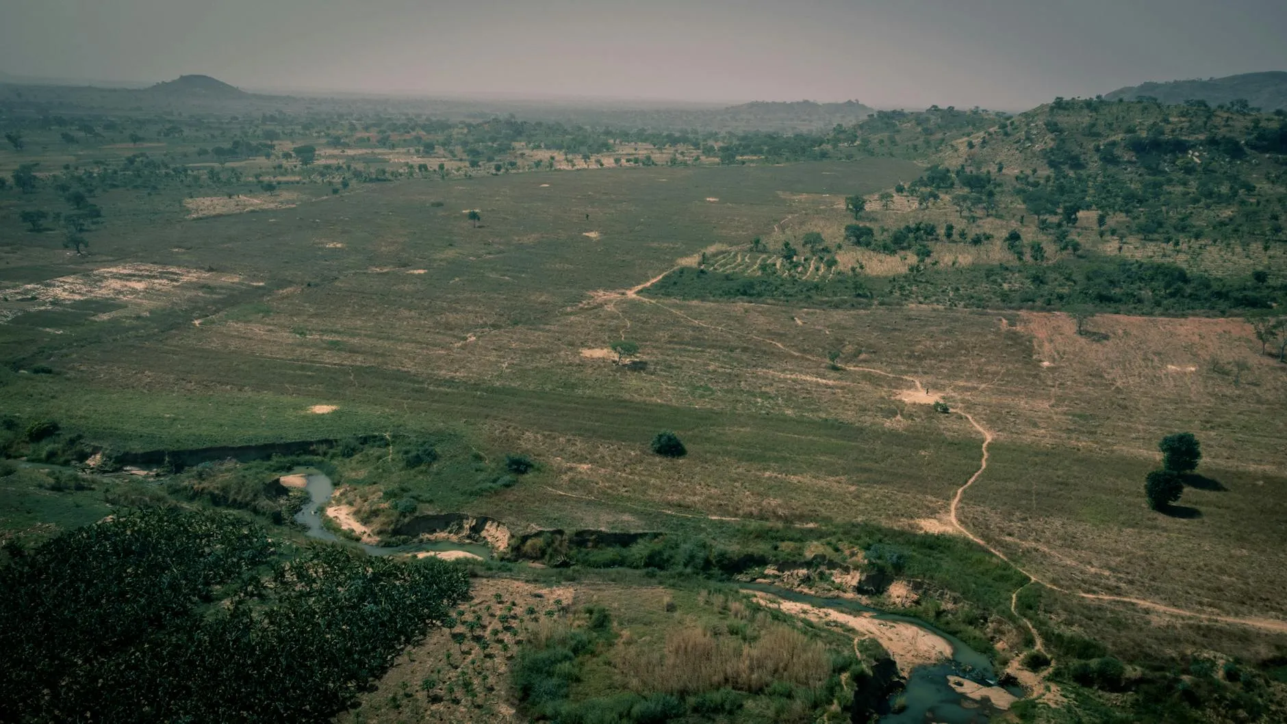 Aerial view of the Ivory Coast landscape from coast to savanna