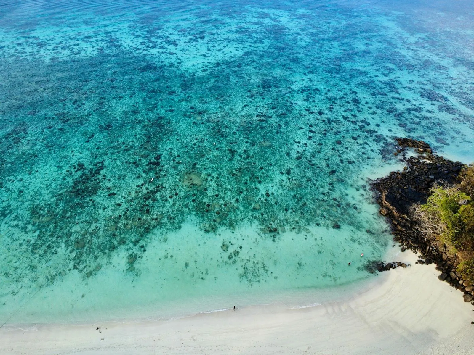 Aerial view of Nosy Iranja sandbar connecting two islands