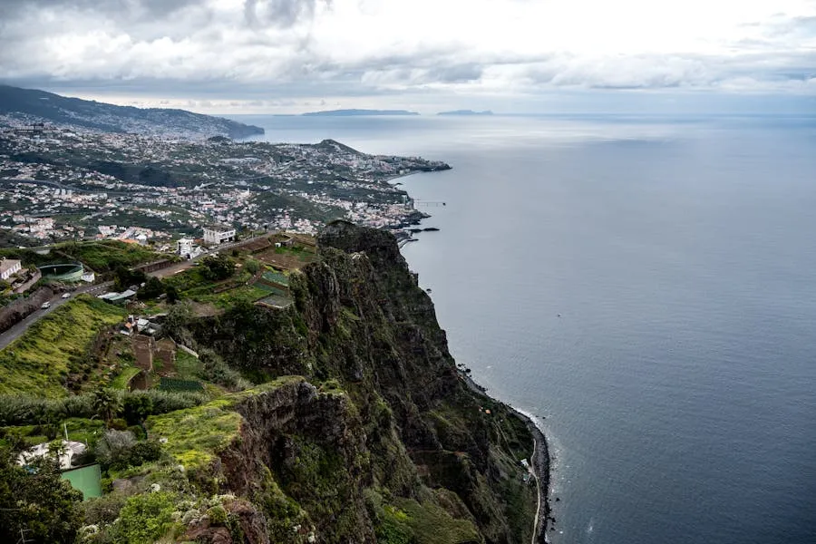 Aerial view of Cabo Gir&atilde;o sea cliffs dropping into the Atlantic