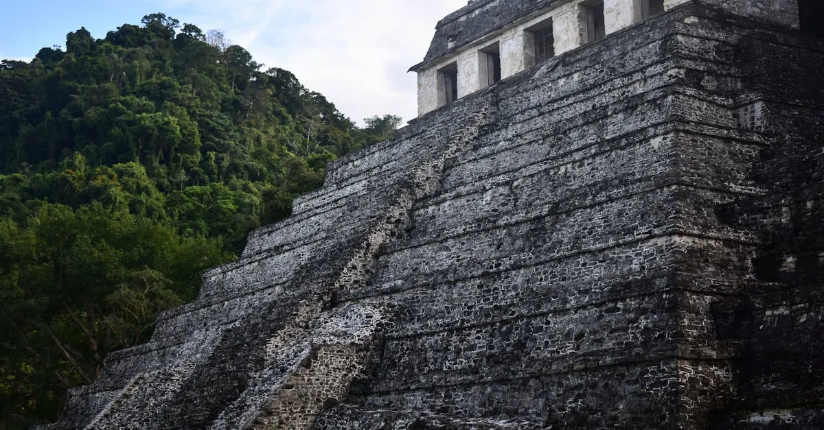 Calakmul pyramid in jungle