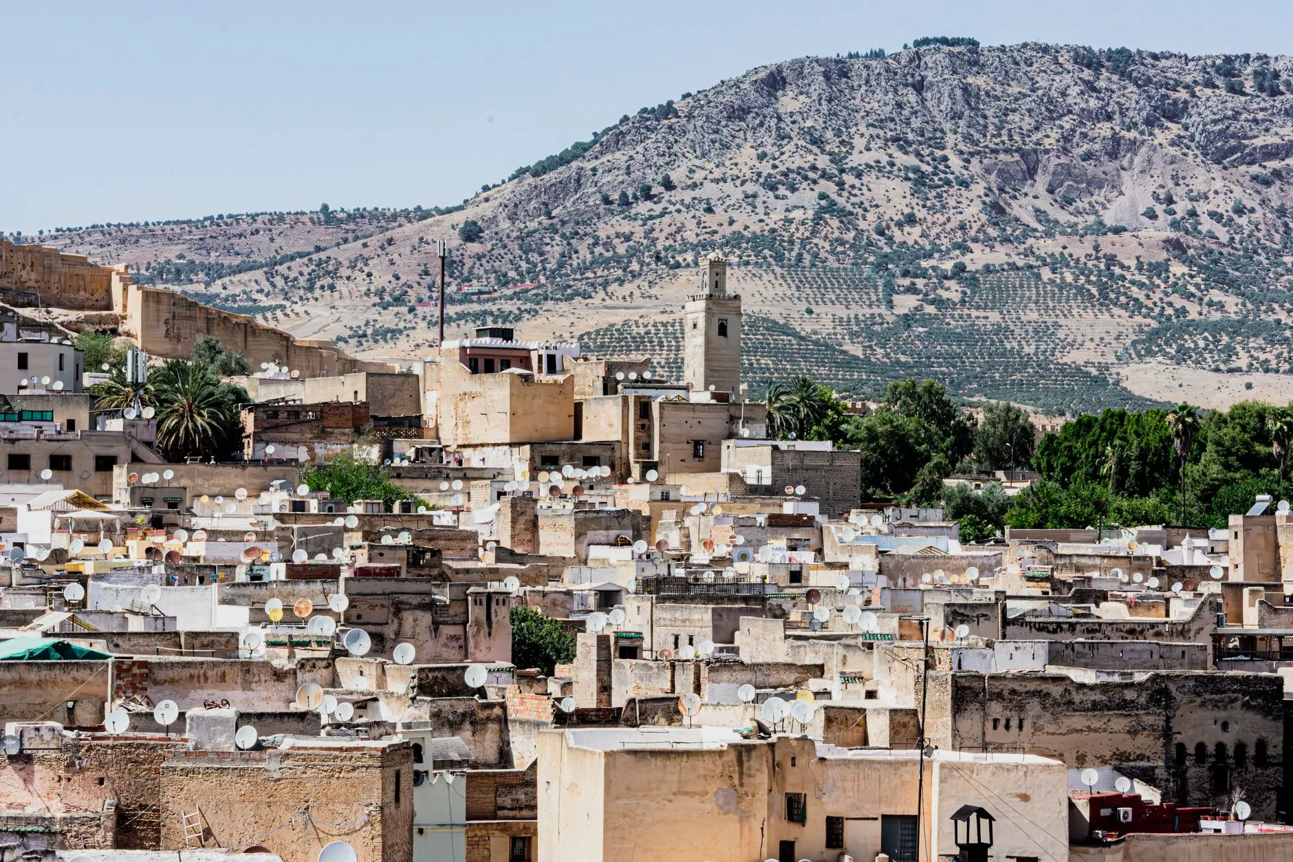 Panoramic view across Morocco from desert to Atlas mountains