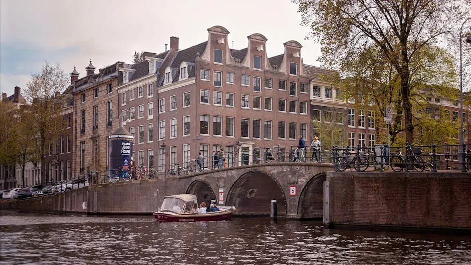 Anne Frank House along an Amsterdam canal