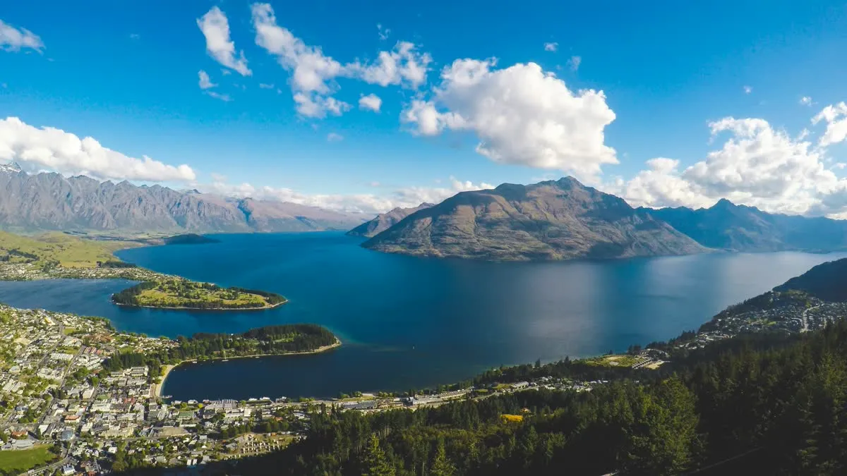 Experience the breathtaking scenery of Lake Wakatipu with the Remarkables mountain range in Queenstown, New Zealand.